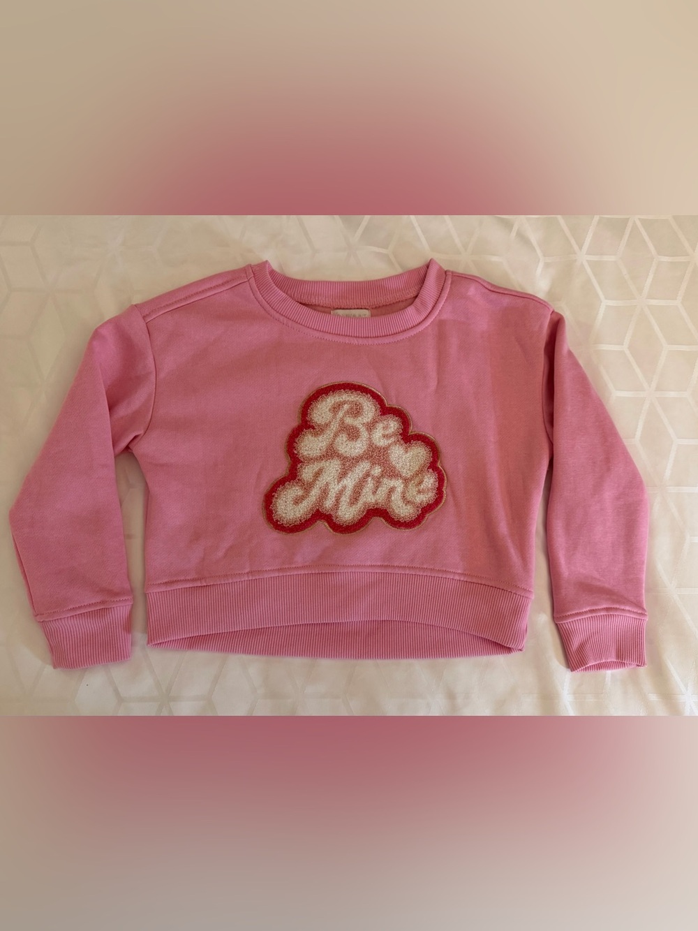 Btween Girls "Be Mine" Chenille Patch Sweatshirt – Pink – Size 7T